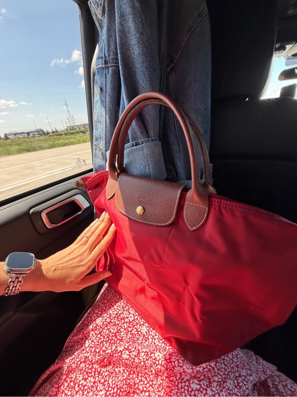 Longchamp Medium Le Pliage Original Top Handle Bag in Deep Red